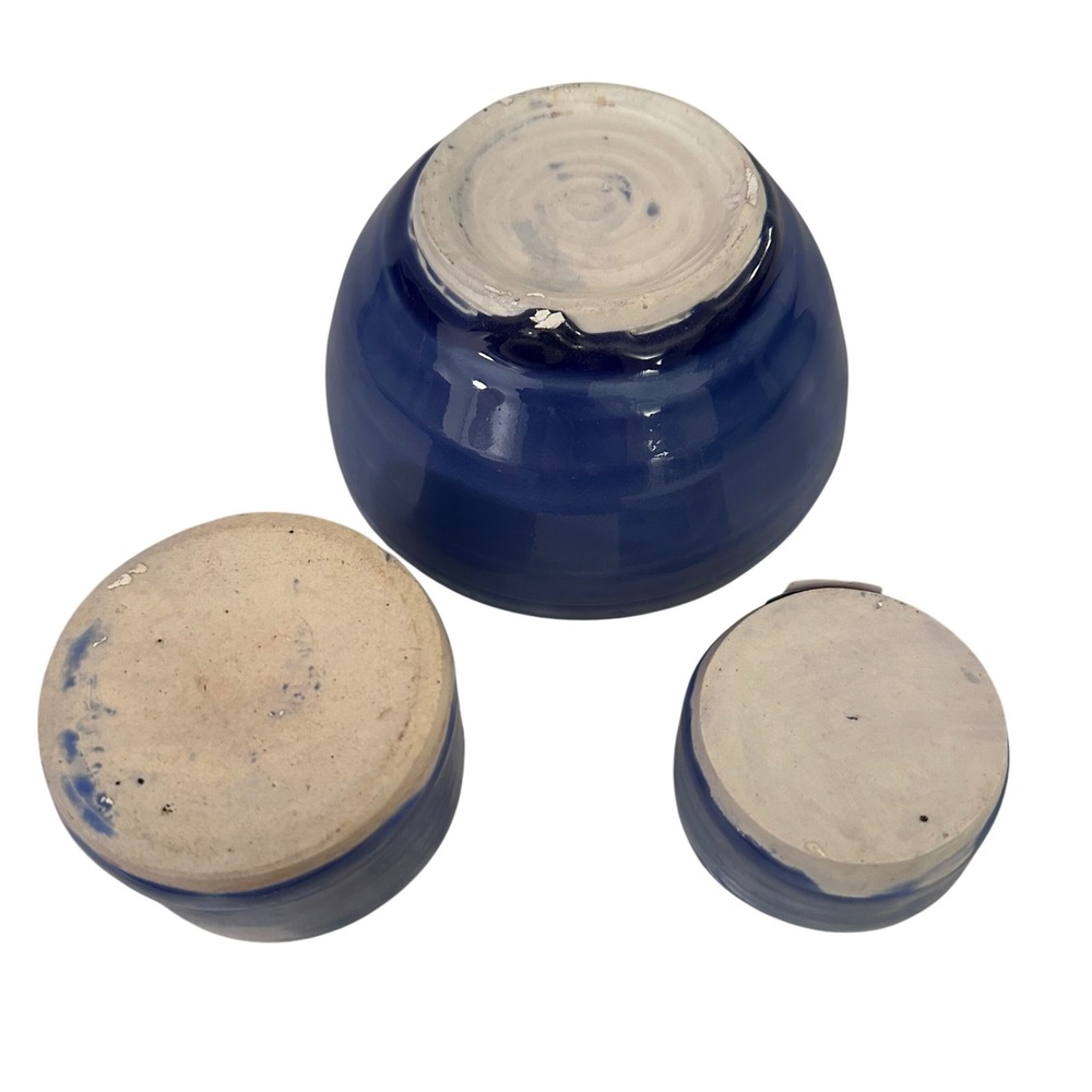 Blue Glazed Ceramic Pitcher Bowl Set 4 Pieces Small Creamer Cup - Picture 11 of 16